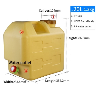 20のLtrのふたのコック1.3KGが付いているキャンプの水漕酢は実を結ぶ