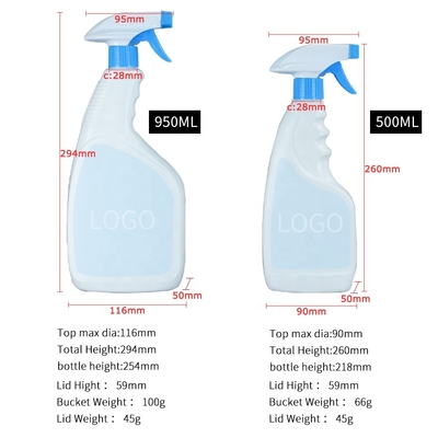 洗剤のノズル950ml 500mlが付いている洗浄力があるプラスチックPEのスプレーのびん